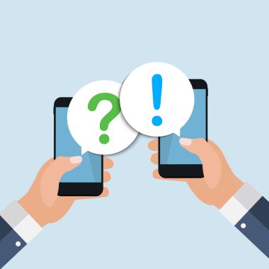 Akıllı telefon ekranında sohbet mesajı kabarcıkları, sosyal ağ konsepti. Vektör çizimi. EPS10