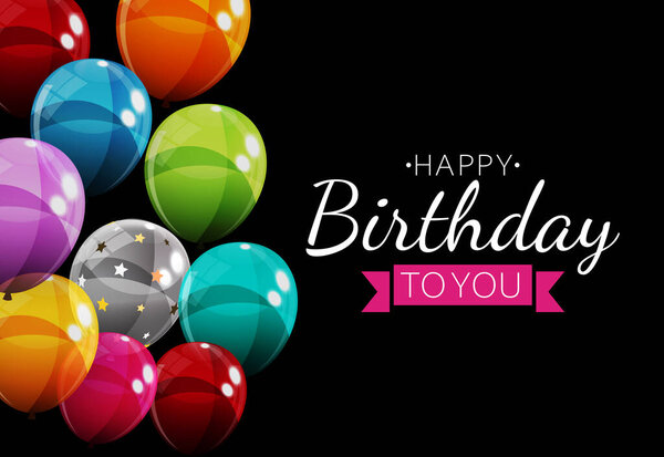 Цветные глянцевые с днем рождения воздушные шары баннер фон Векторная иллюстрация