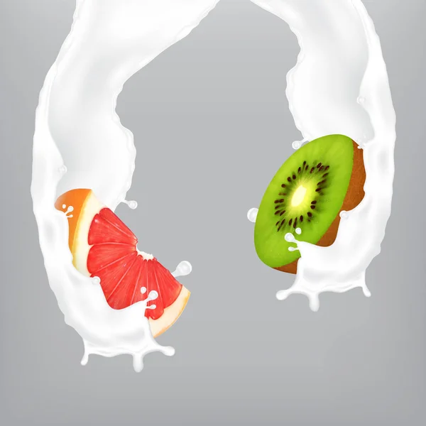 Плоды в молочном брызге — стоковый вектор