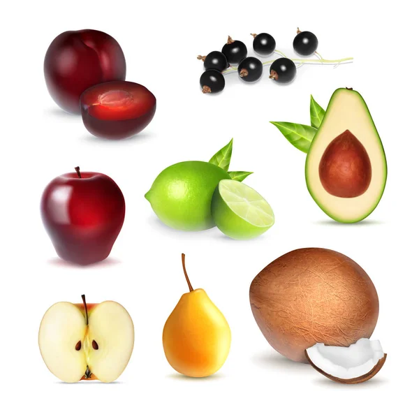 Iconos de fruta realistas — Vector de stock