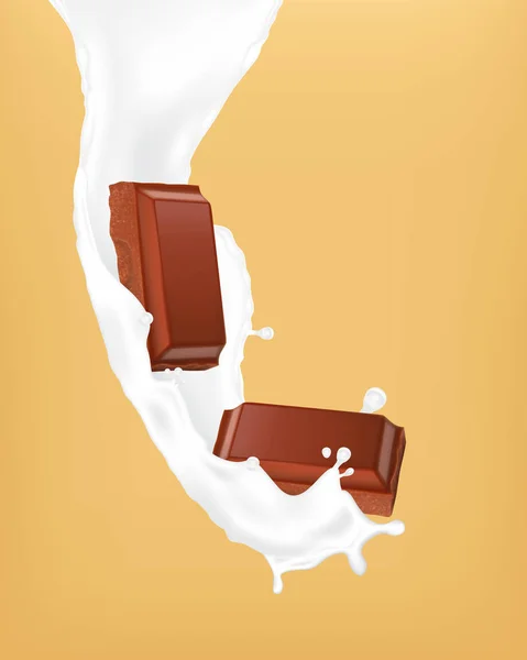 Chocolate pieces and milk — Stock Vector