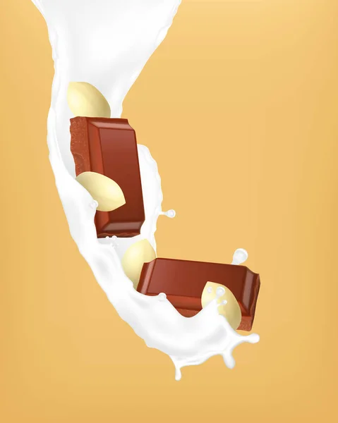 Chocolate pieces and milk — Stock Vector