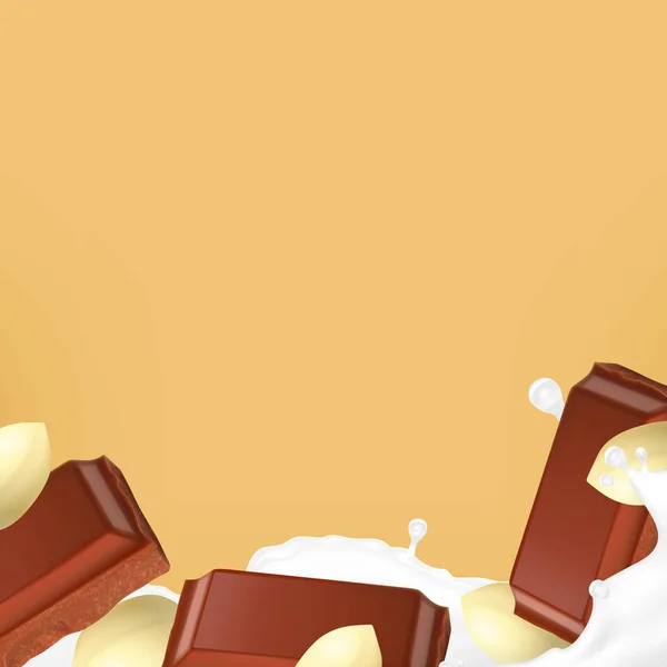 Chocolate pieces and milk — Stock Vector