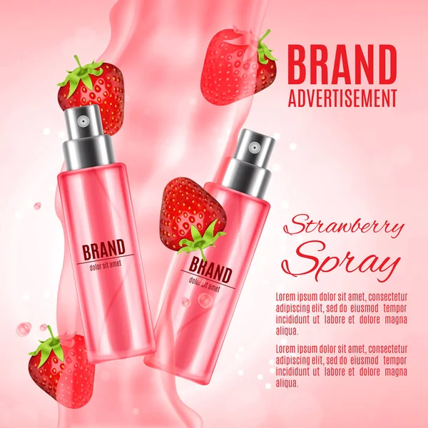 Erdbeerspray Kosmetikwerbung — Stockvektor