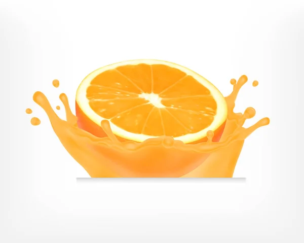 Fruta naranja con salpicadura de jugo — Vector de stock