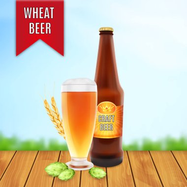 Hop bitki, buğday ve şişe bira cam