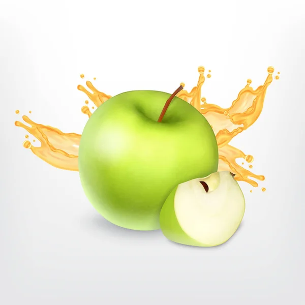 Зелене яблуко з розбризкувальним соком — стоковий вектор