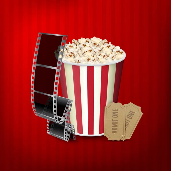 Popcorn, Filmstreifen und Tickets — Stockvektor