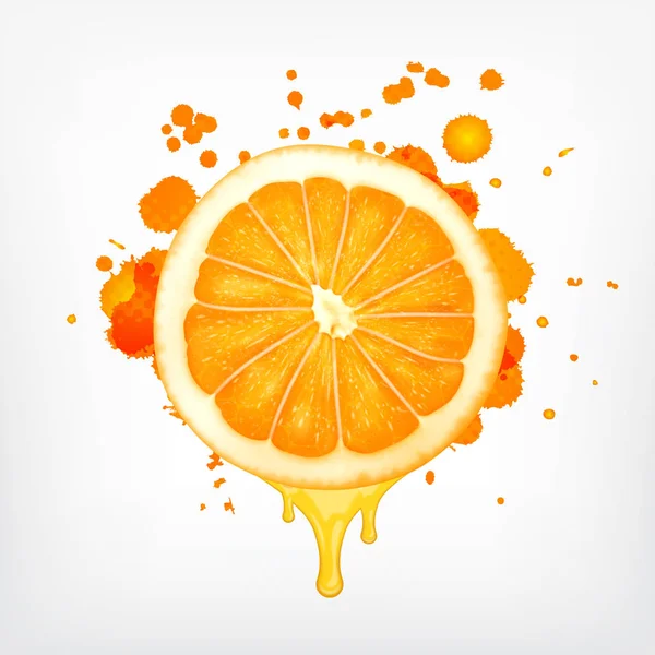 Rebanada de naranja con jugo de goteo — Vector de stock