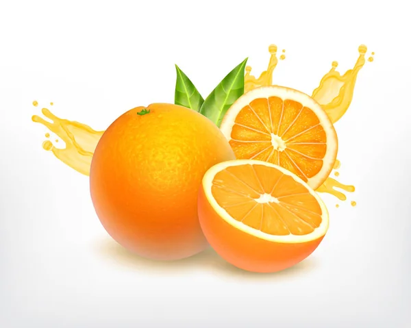 Fruta naranja con rebanada — Vector de stock