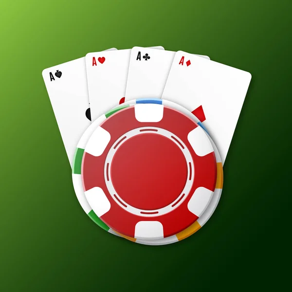 Fichas de casino com cartas de jogo — Vetor de Stock