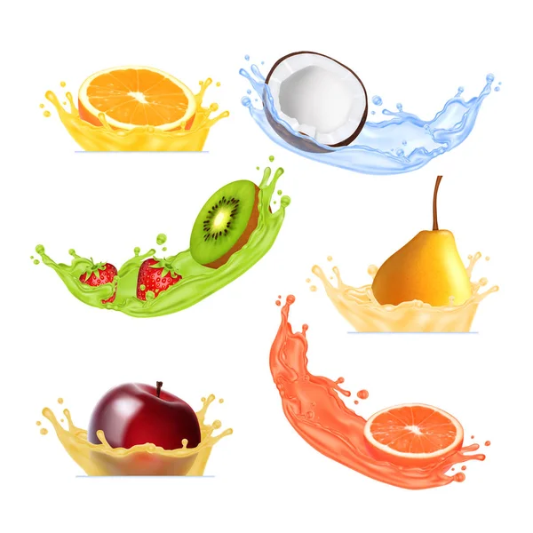 Fruits in splashing juice — Stock Vector