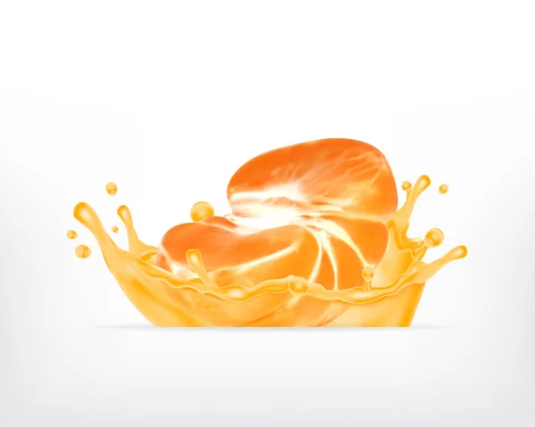 Tangerine fruit in splash — Stock Vector