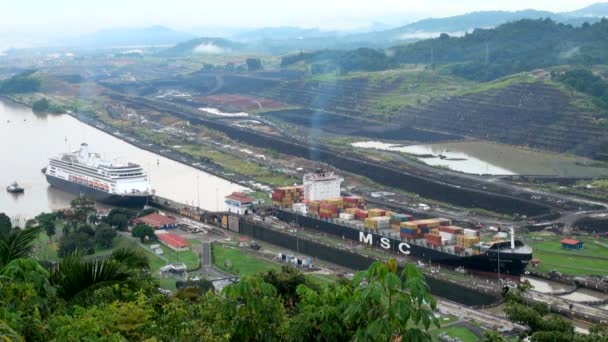 Buque de carga en Canal de Panamá — Vídeo de stock