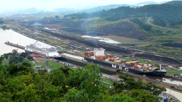 Buque de carga en Canal de Panamá — Vídeo de stock