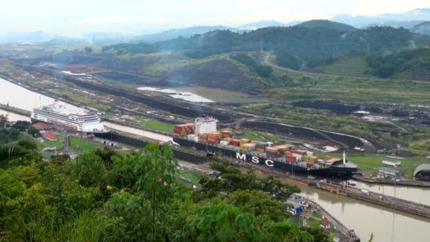 Nave da carico nel canale di Panama — Video Stock