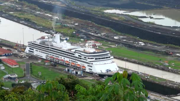 クルーズ船がパナマ運河で (Hollandamerica クルーズ ライン) — ストック動画
