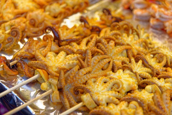 Thai Food Grilled Seafood Sticks Food Street Market Bangkok Thailand — Stock Photo, Image