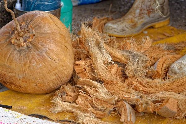 Kokosnoot Vruchten Handwerk Een Straat Markt Bangkok Thailand — Stockfoto