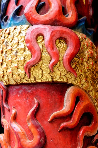 Szczegóły Bieguna Chińskiego Świątyni Wat Phanan Choeng Tajlandia Unesco Światowego — Zdjęcie stockowe