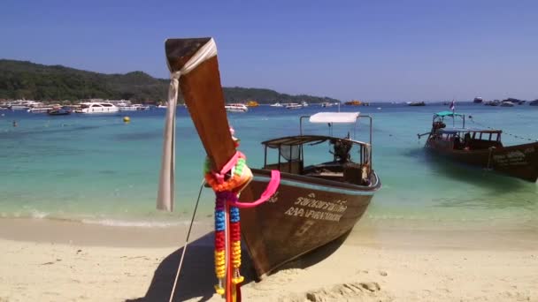 タイのアオナン 2020年1月24日 竹島は人気のある観光地ですので 伝統的なロングテールボートはしばしばここの行楽客を連れて竹のビーチで泳いだりリラックスしたりします — ストック動画
