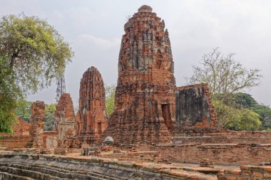 Eski Budist tapınağı Wat Mahathat, Sukhothai, UNESCO Dünya Mirası Alanı, Tayland, Asya - 21 Ocak 2020