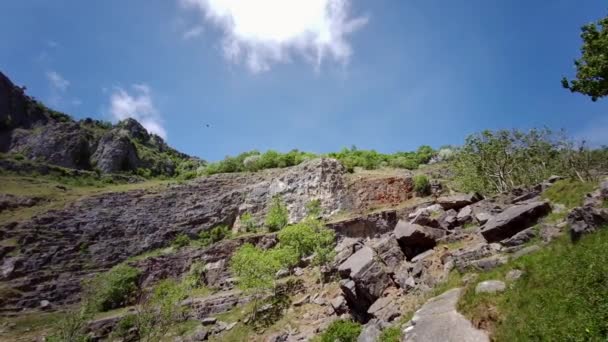 イギリス サマセット州チェダー渓谷の眺め イギリス サマセット州 チェダーのメンディップ丘陵の石灰岩の峡谷 2020年5月25日 — ストック動画