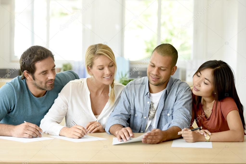 people in business room