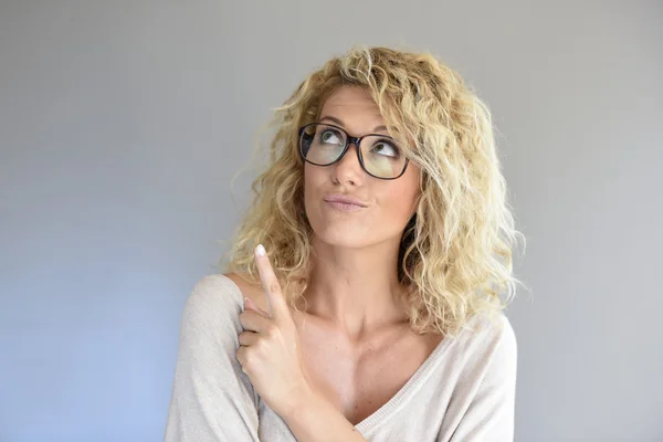 Woman with eyeglasses being expressive — Stock Photo, Image