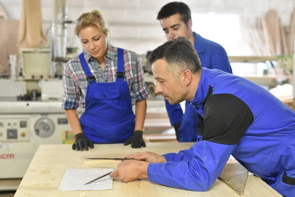 Students in woodwork training course — Stock Photo, Image