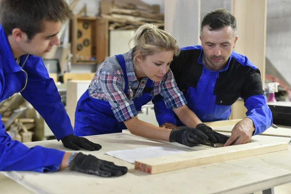 Students in woodwork training course — Stock Photo, Image