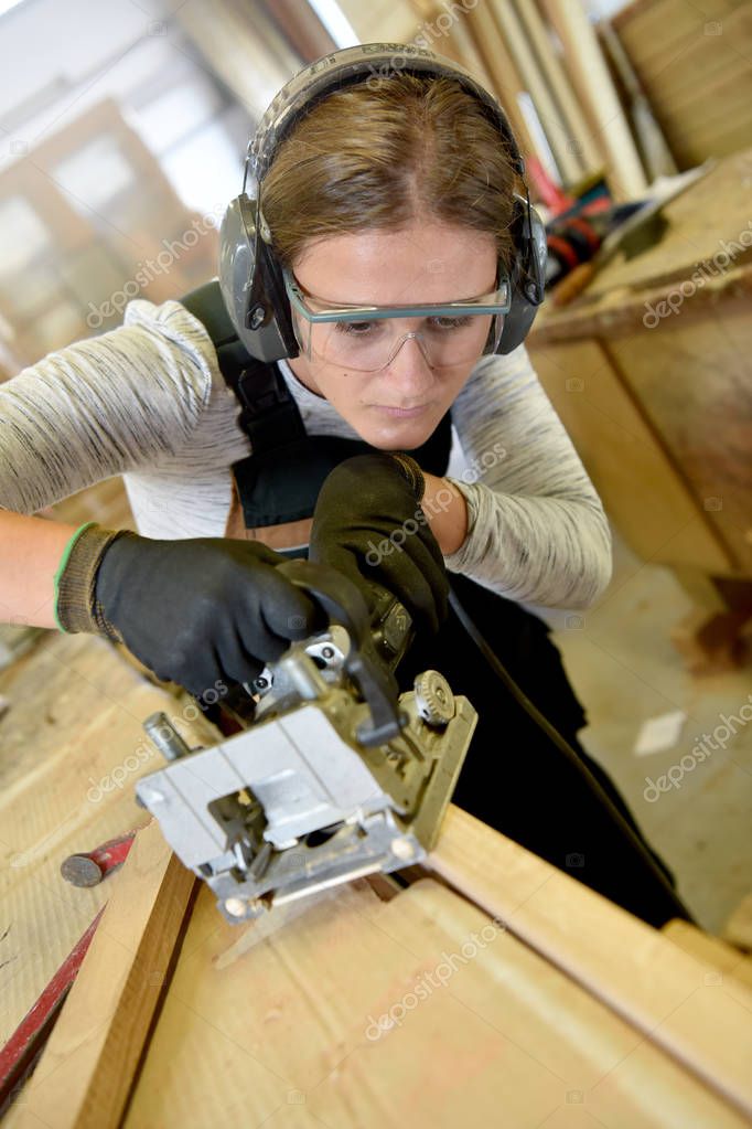 Woman in woodwork training course Royalty Free Photo, Stock Image by