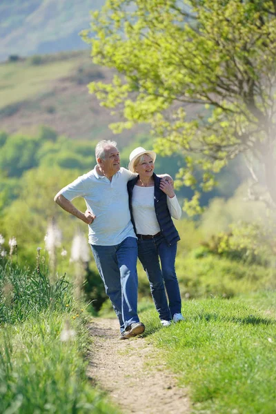 Seniorenpaar zu Fuß — Stockfoto