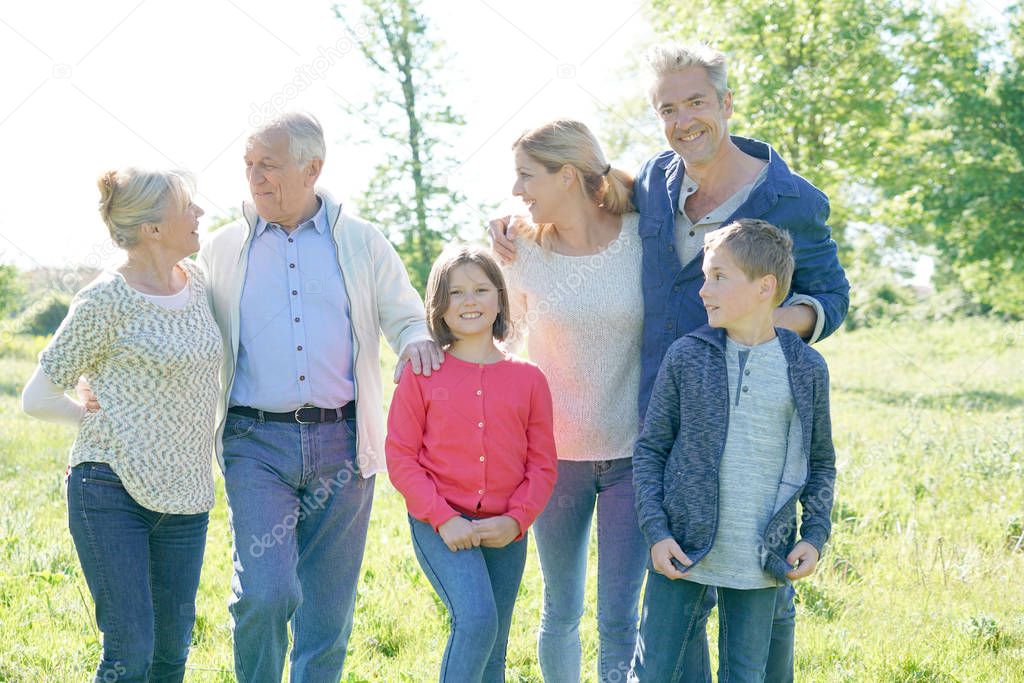 Intergenerational family walking