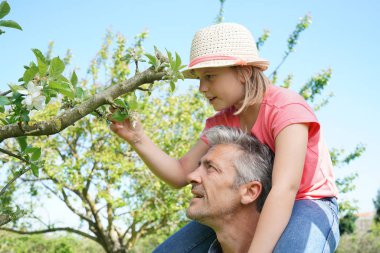 Adam genç kızla tomurcukları seyir