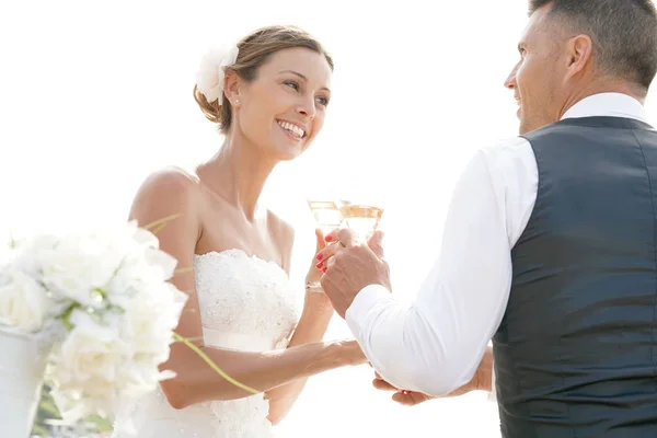 Nevěsta a ženich se šampaňským — Stock fotografie