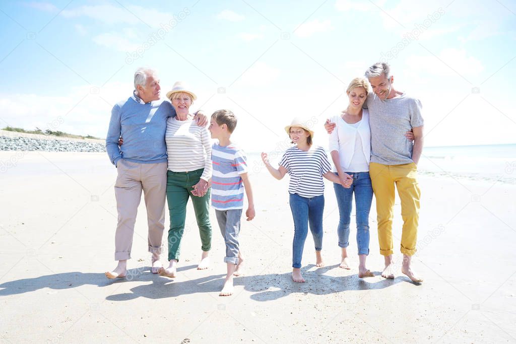 Family s walking on the beach