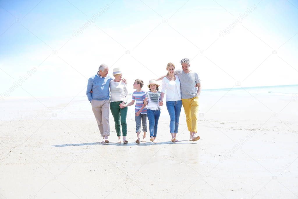 Family s walking on the beach
