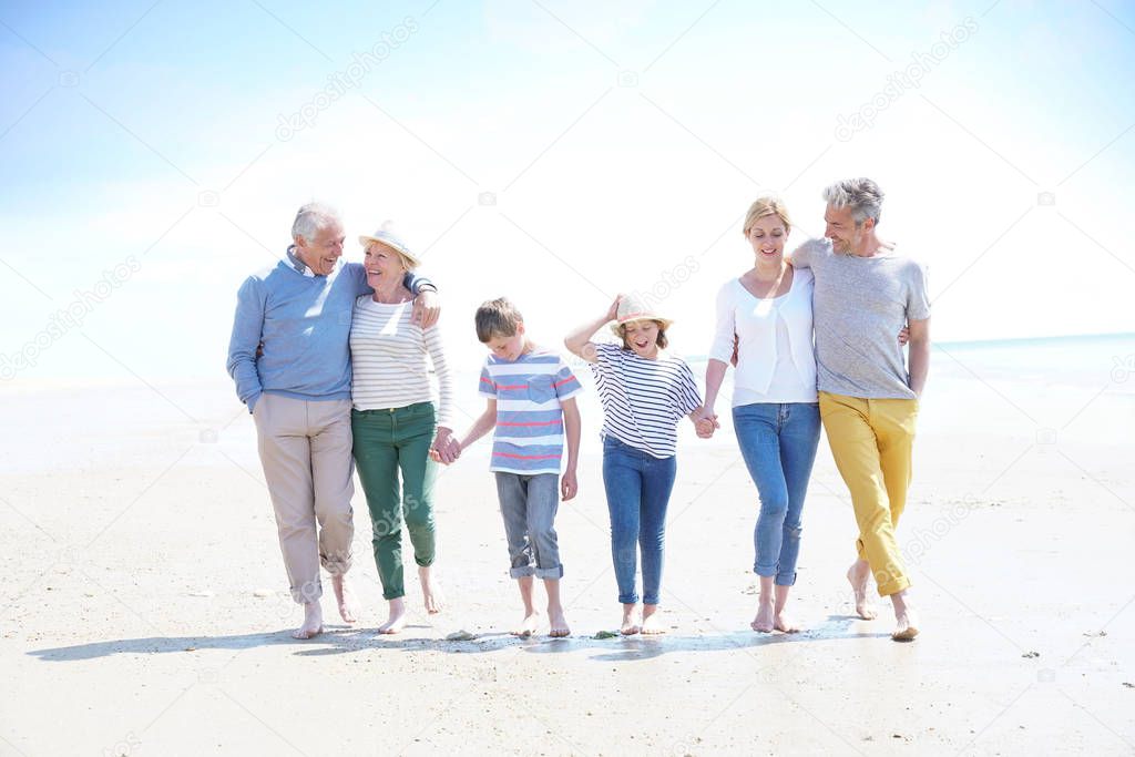 Family s walking on the beach