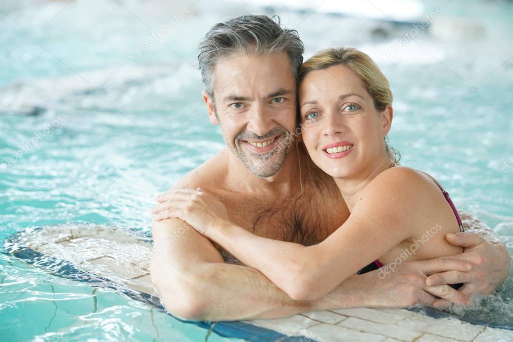 Couple relaxing in   thermal water