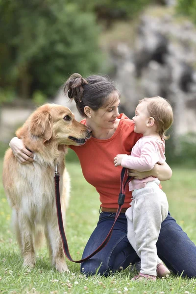여자와 여 자가 개를 산책을 주는 — 스톡 사진