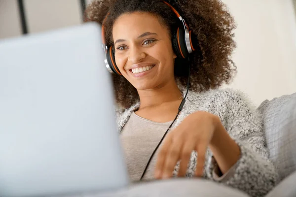 Cheerful woman making a videocall — Stock Photo, Image