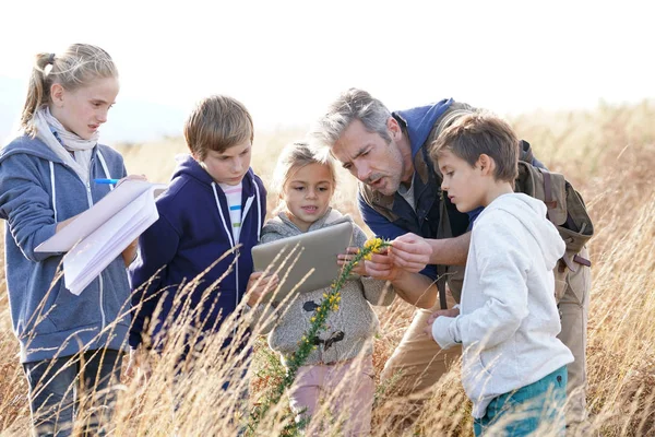 Lehrerin bringt Kinder aufs Land — Stockfoto