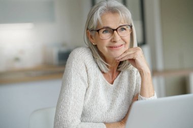 kadın websurfing dizüstü bilgisayar üzerinde