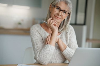 kadın websurfing dizüstü bilgisayar üzerinde