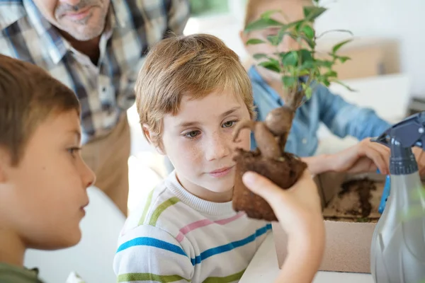 Leraar met kinderen op biologie clas — Stockfoto