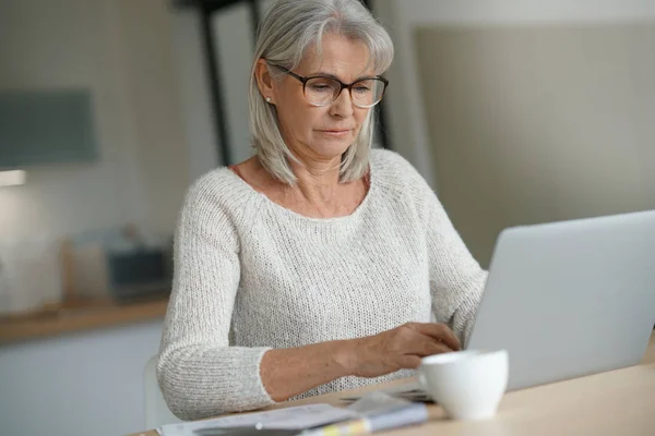 Mujer websurf en el ordenador portátil — Foto de Stock