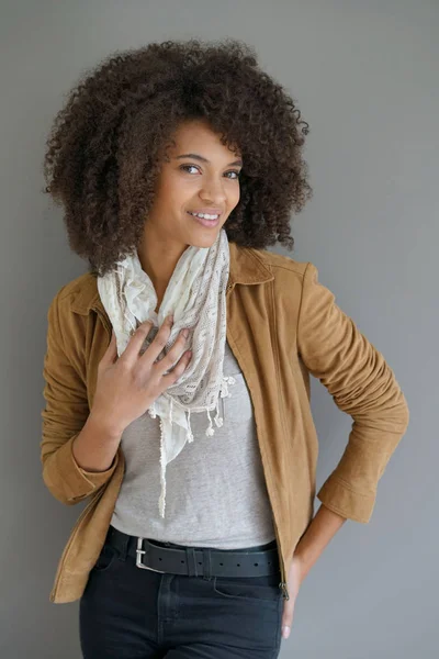 Cheerful mixed-race woman standing — Stock Photo, Image