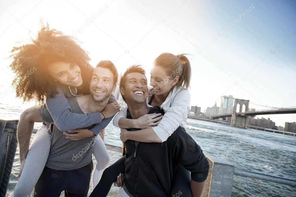 Group of friends enjoying sunset 