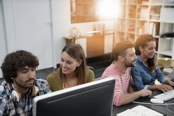 Start-up people working on desktop — Stock Photo, Image